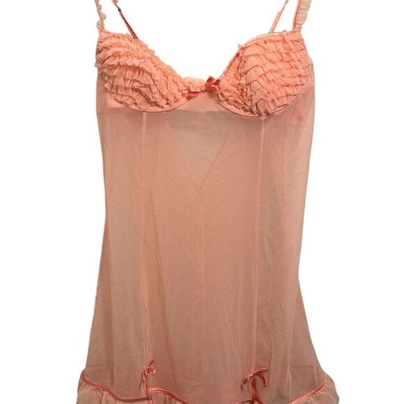 Fredrick’s Of Hollywood Ruffled Peachy Orange Slip Dress - Picture 1 of 7